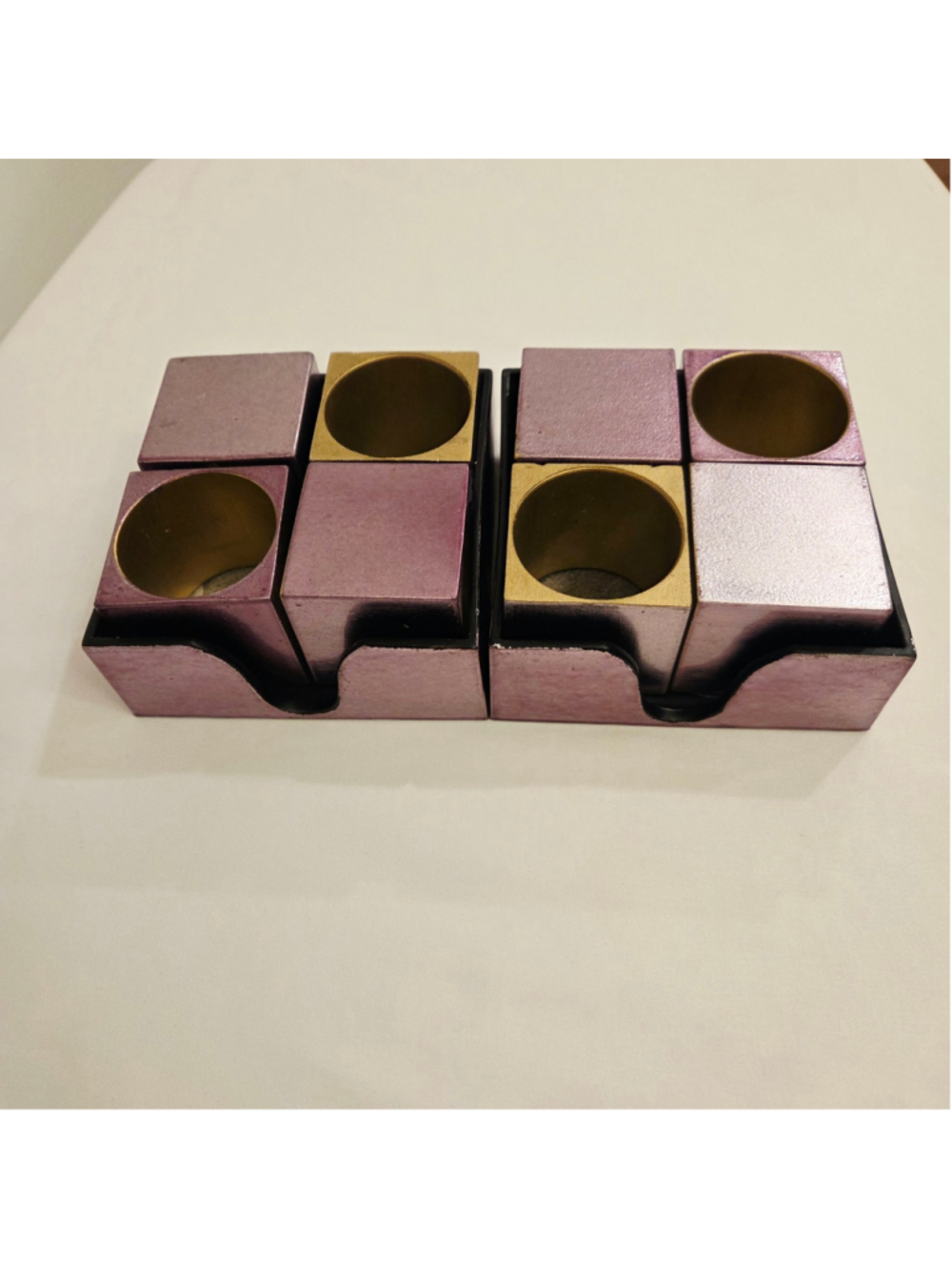 Metallic lavender and gold cube napkin ring 8pc. set